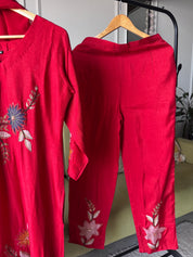 Kriti Russian Silk Embroided Dress- Red