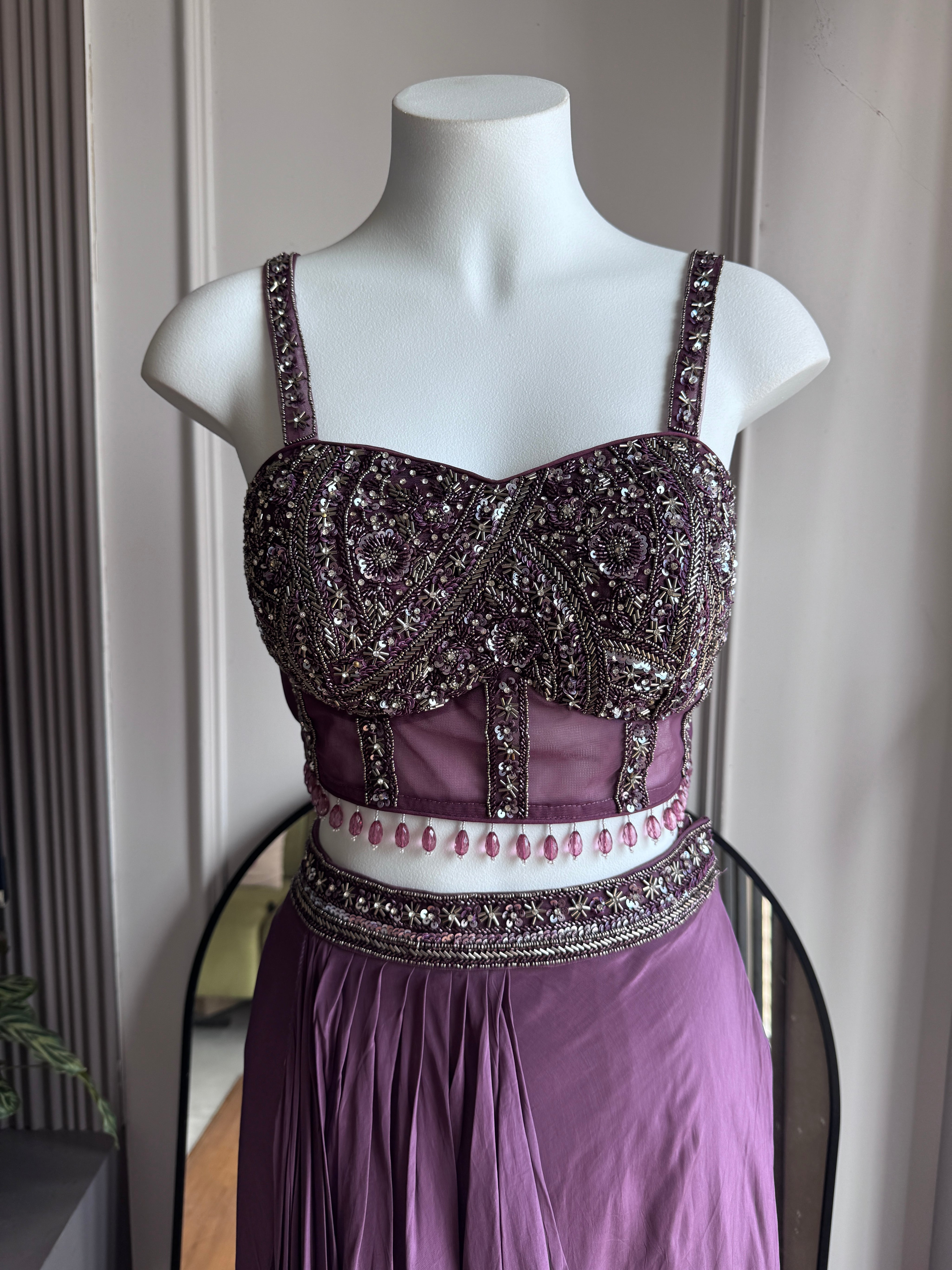 Lata Handwork Drape Saree Set- Wine