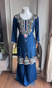Aavya Embroided Plazzo Dress- Blue