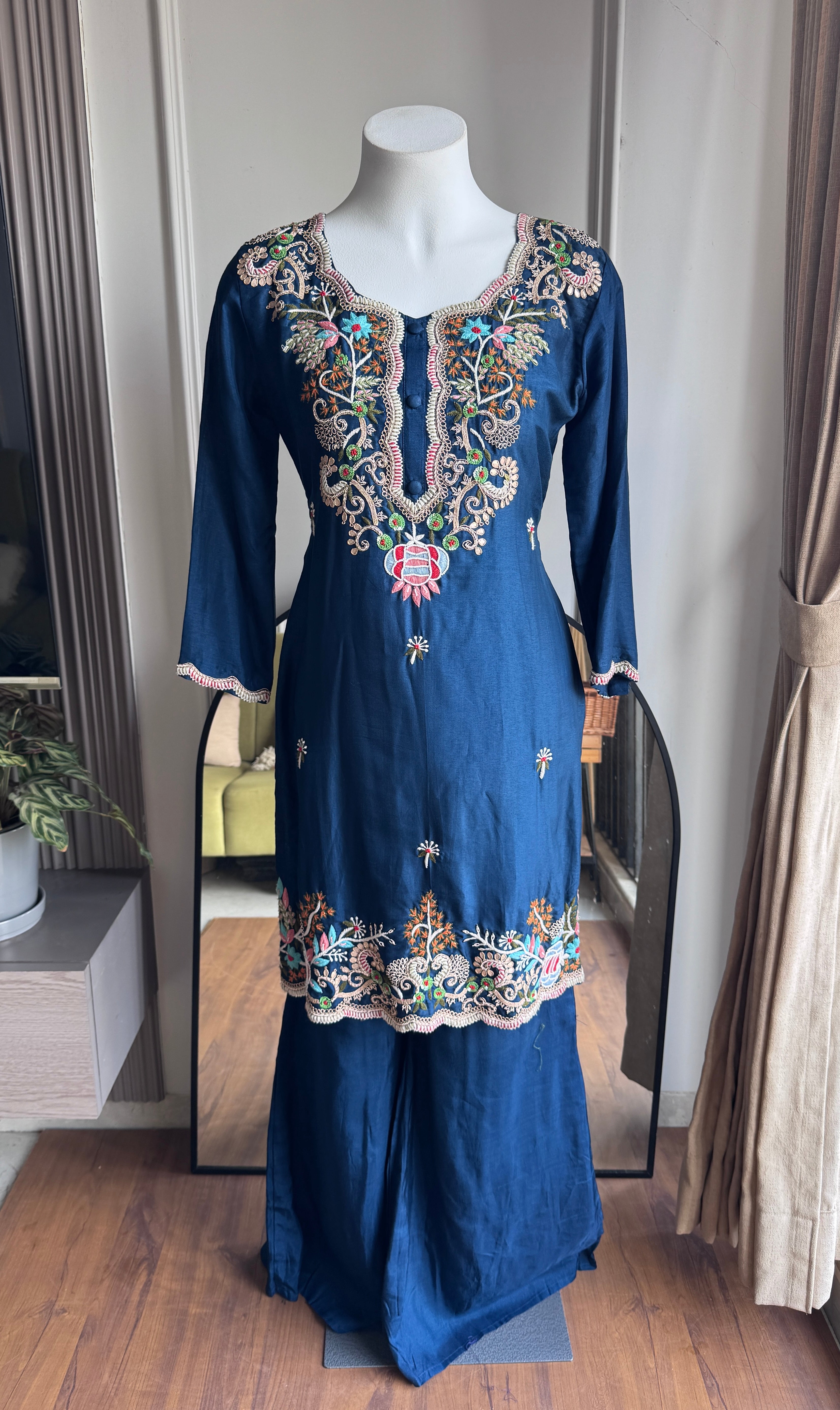 Aavya Embroided Plazzo Dress- Blue
