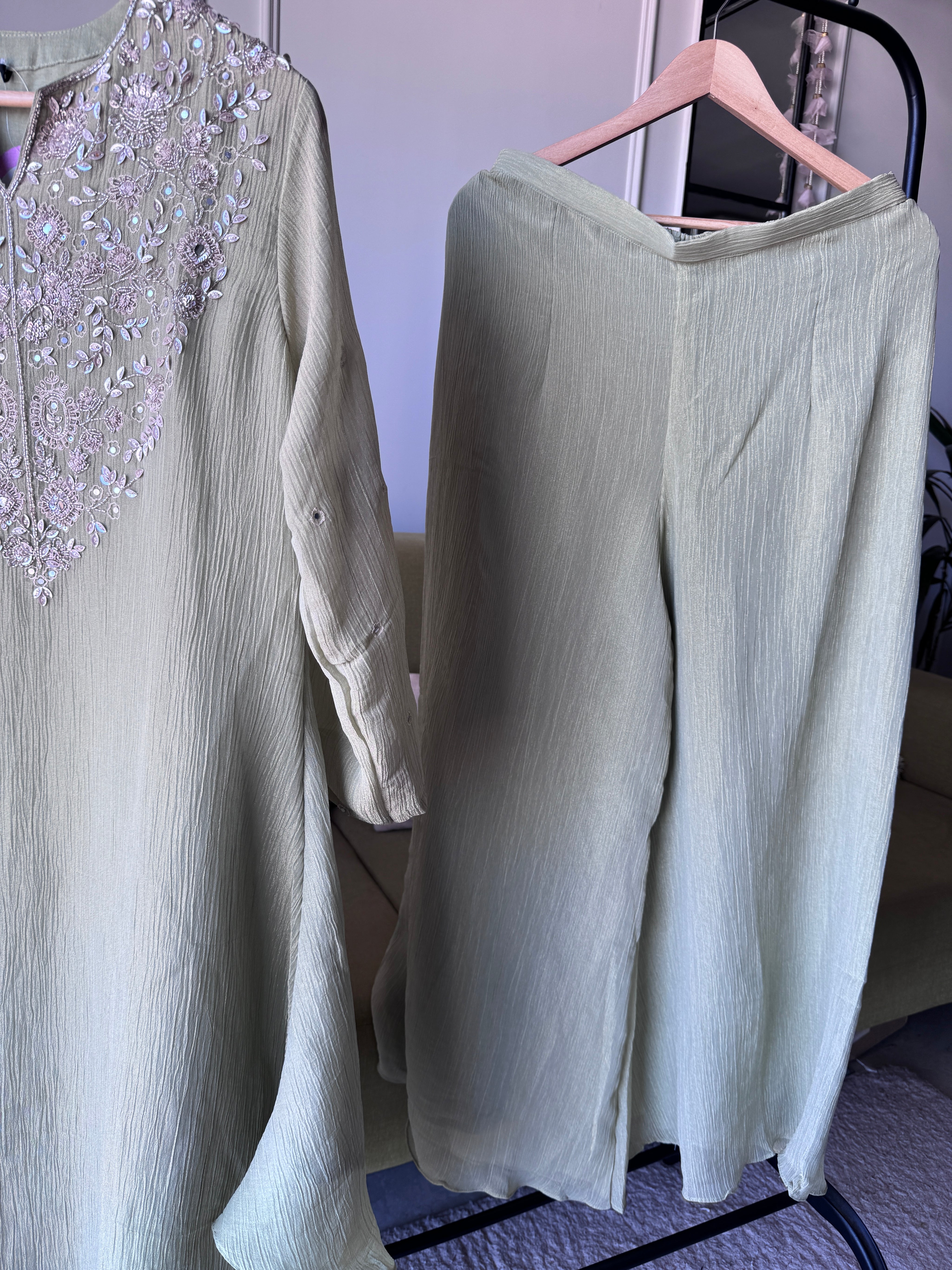 Shakti Handwork Dress- Dusty Green