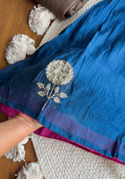 Sneha V Neck Mul Chanderi Dress- Blue