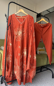 Sarika Cotton Print Dress- Rust