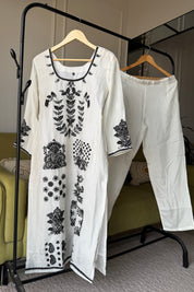 Urvi Russian Silk Embroided Dress- White