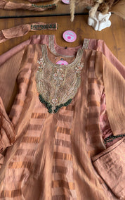 Mahi Emerald Yoke Tissue Dress-Peach