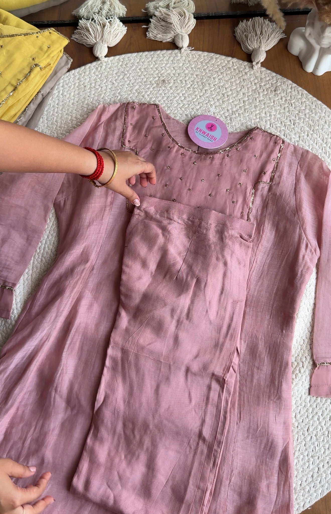 Akshara naksh neckline dress- Baby Pink