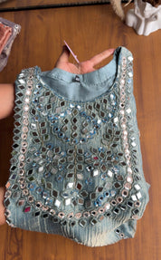 Jasmine Mirror Work Short Kurta Dress- Powder Blue
