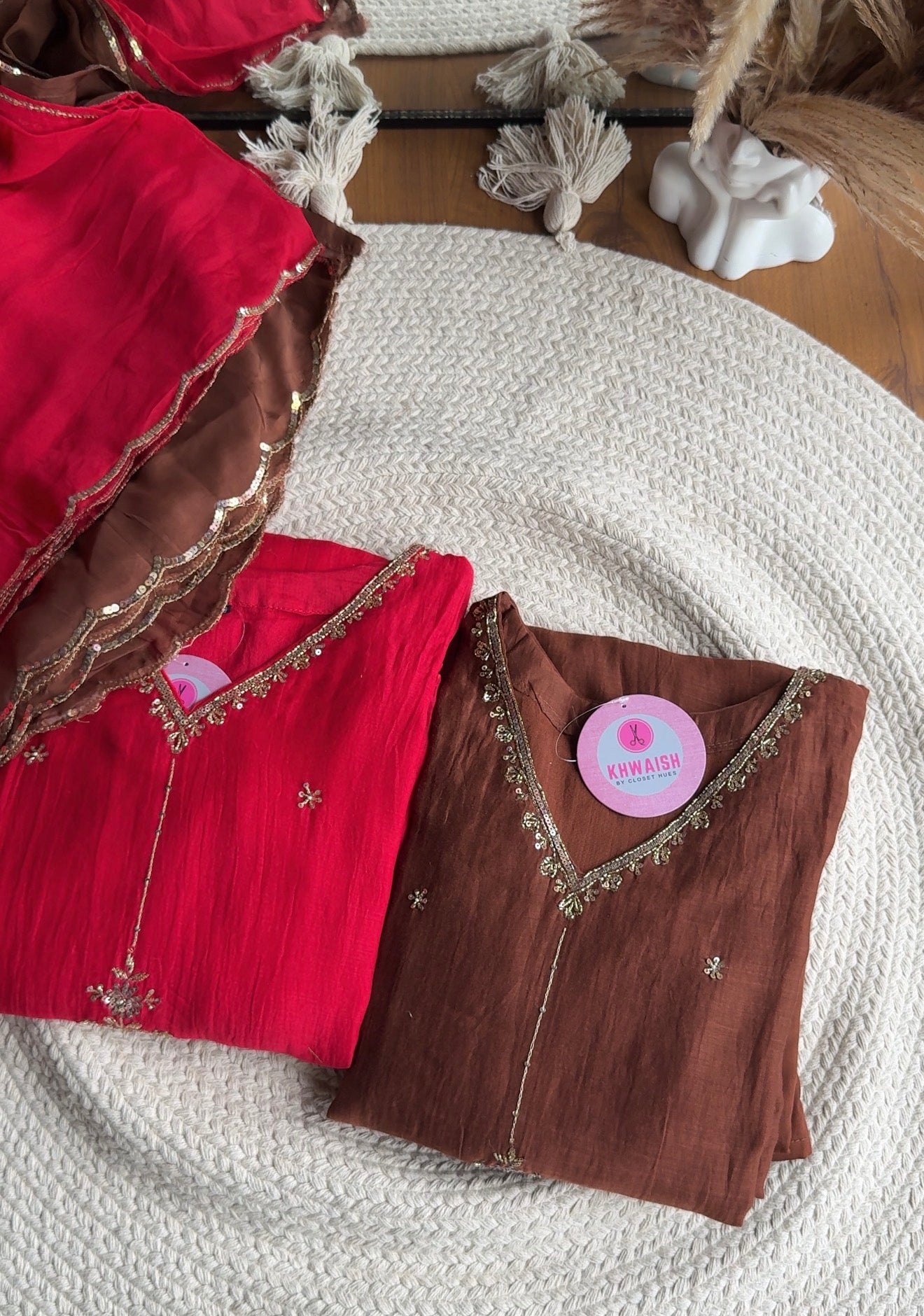 Akshara Hand Work Aline Dress- Red