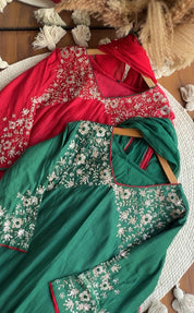 Sima Handwork Mul Chanderi Dress- Green