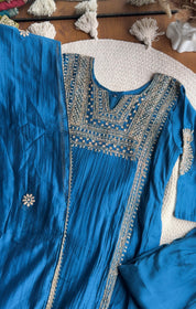 Twinkle Hand Work Mul Chanderi Dress- Blue