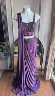 Lata Handwork Drape Saree Set- Wine