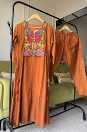 Alia Mul Chanderi Embroided Dress- Peach