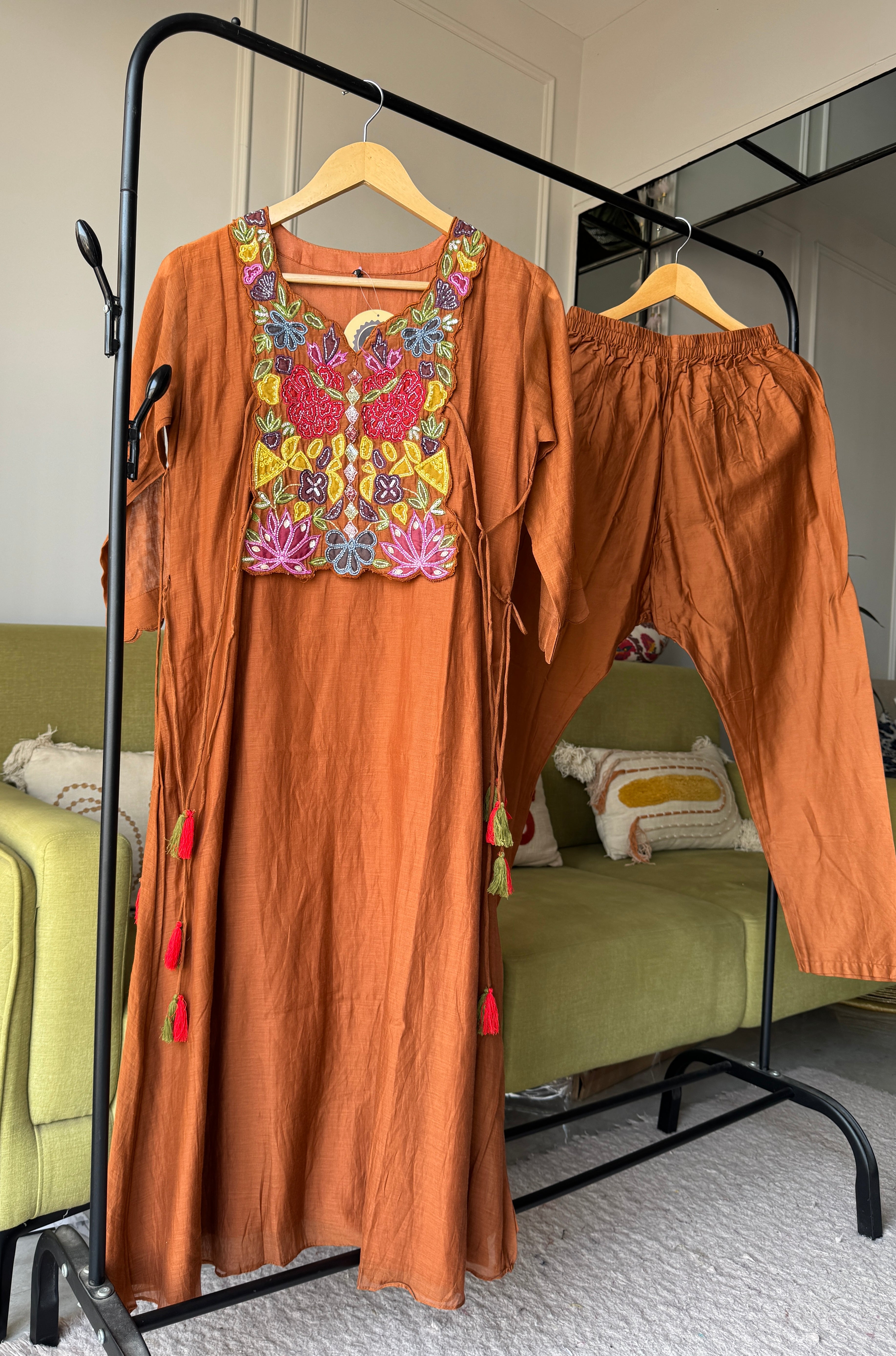 Alia Mul Chanderi Embroided Dress- Peach