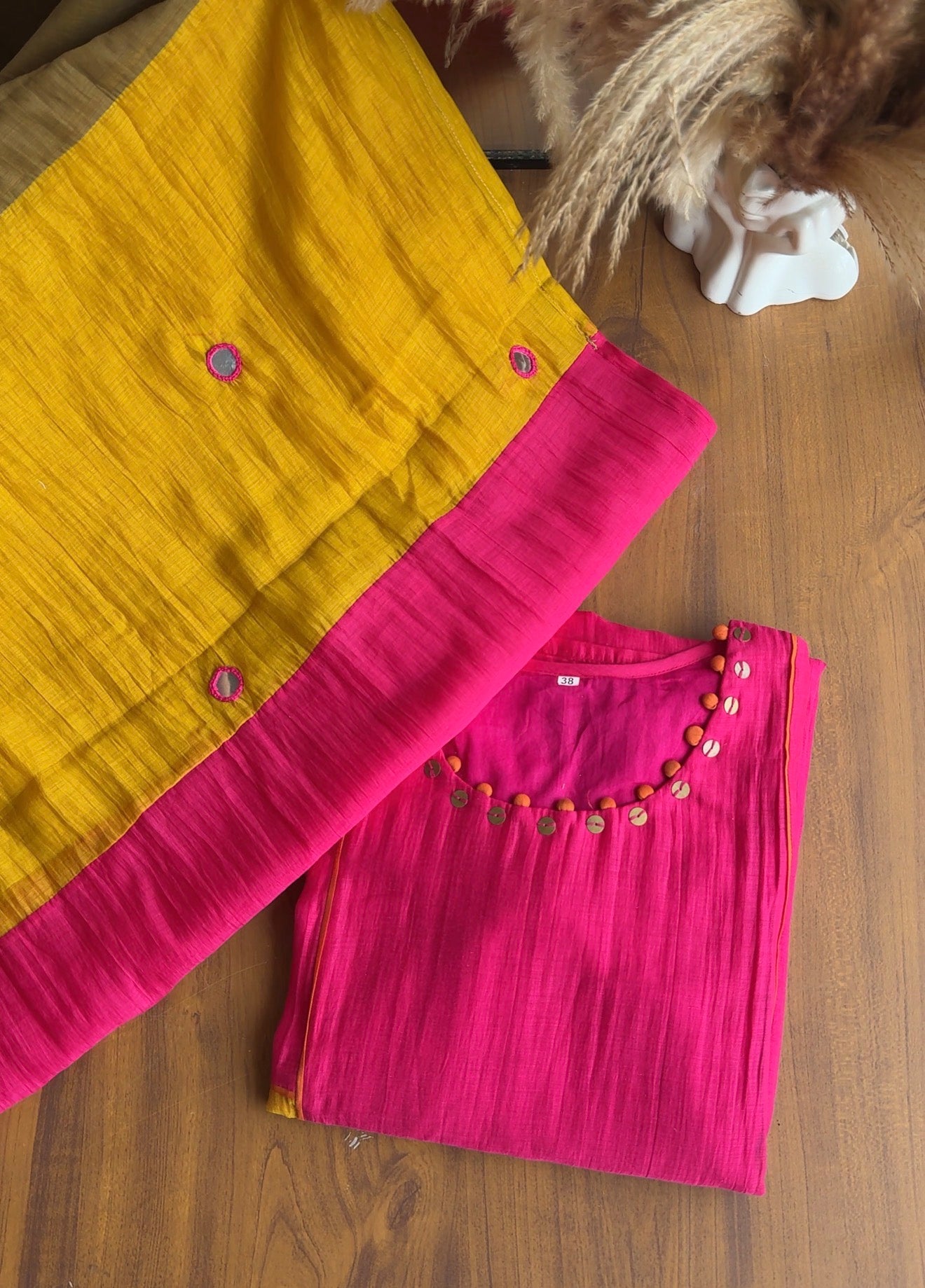 Dhwani Multicolour Kali Mul Chanderi Dress-Pink