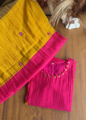 Dhwani Multicolour Kali Mul Chanderi Dress-Pink
