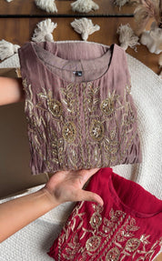 Sanjana  Mul Chanderi Handwork Anarkali - Brown