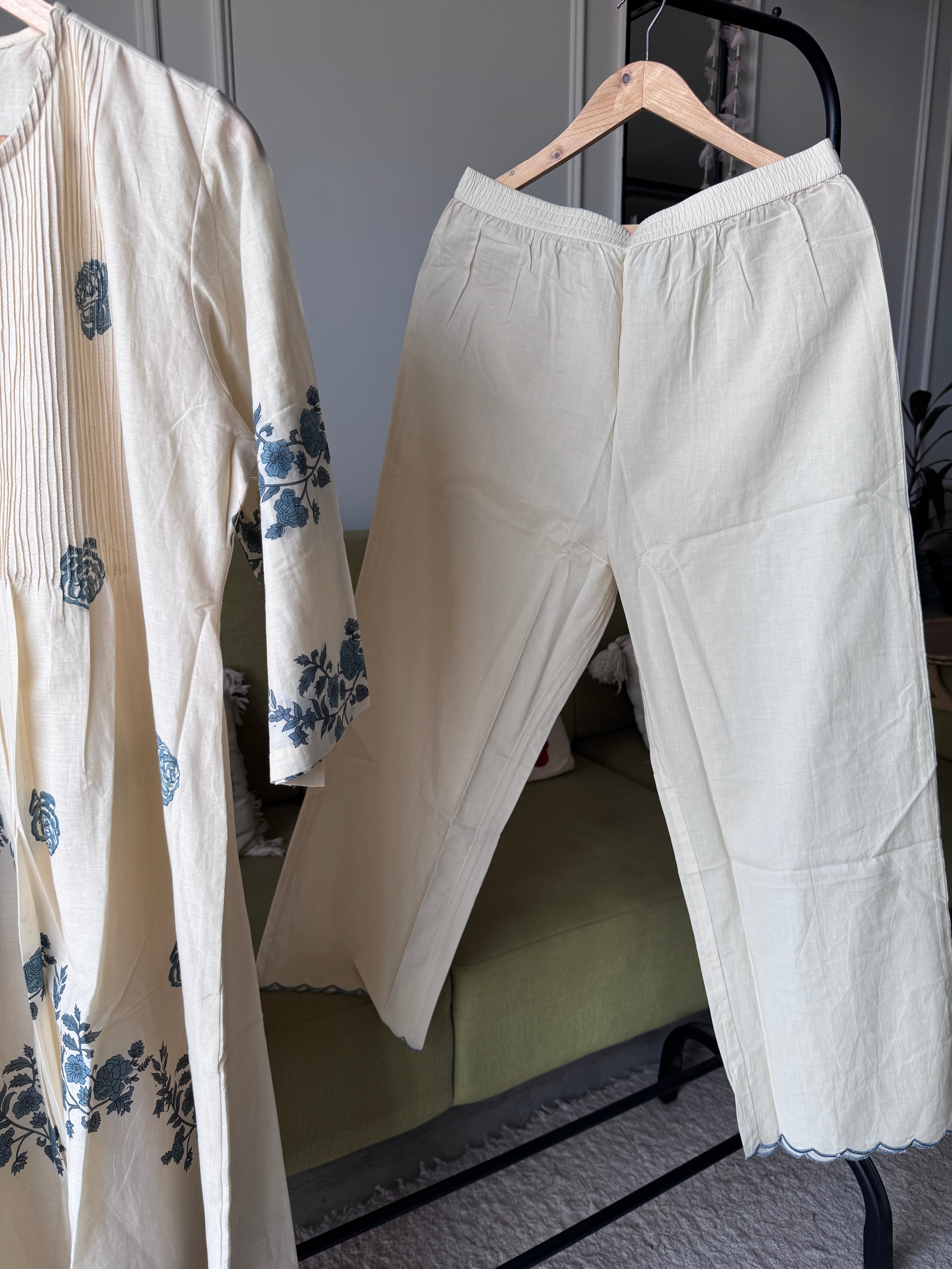 Sirsha Floral Print Cotton Dress-White