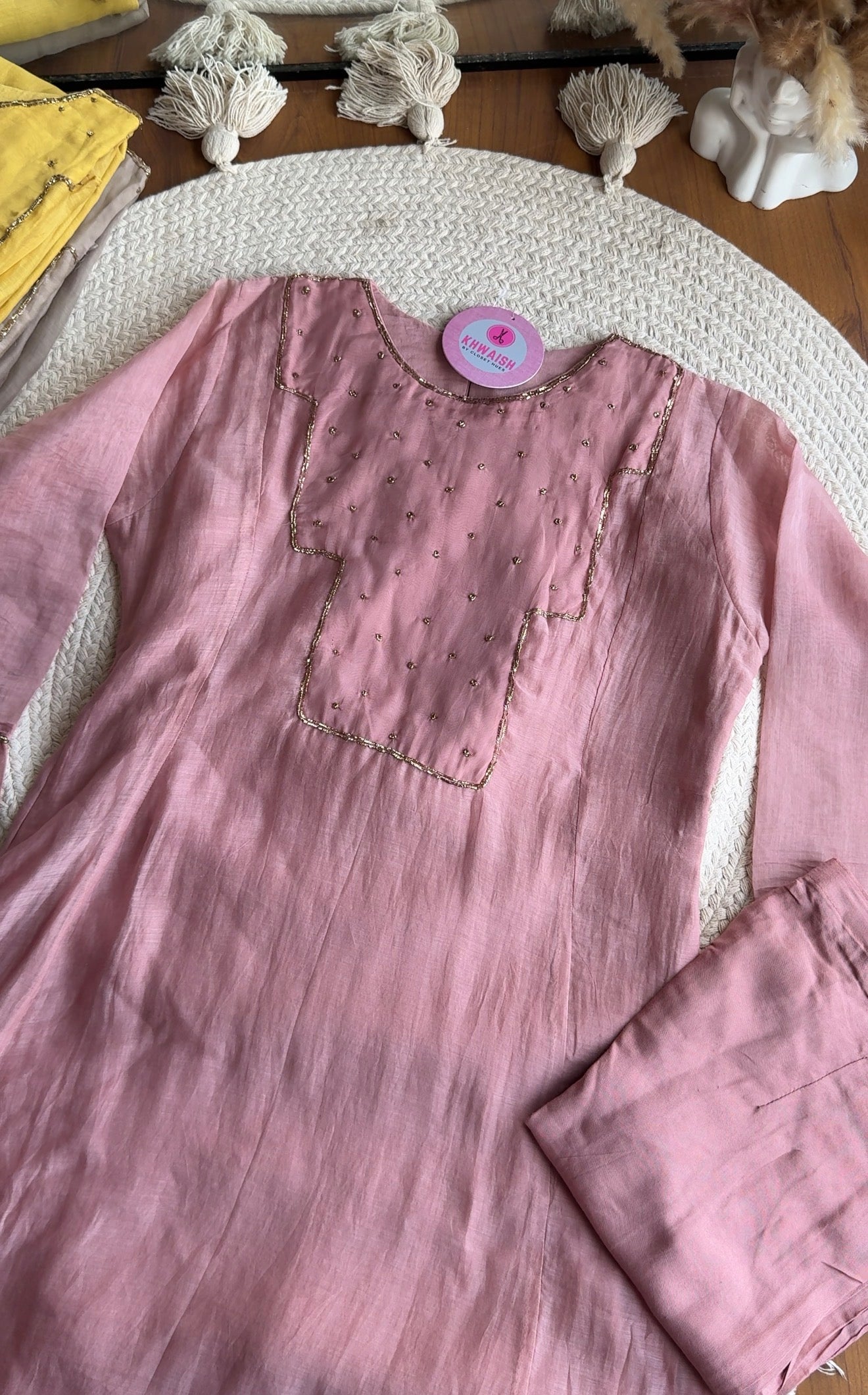 Akshara naksh neckline dress- Baby Pink