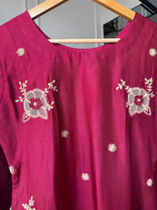 Rasika Embroided Russian  Silk Dress-Maroon