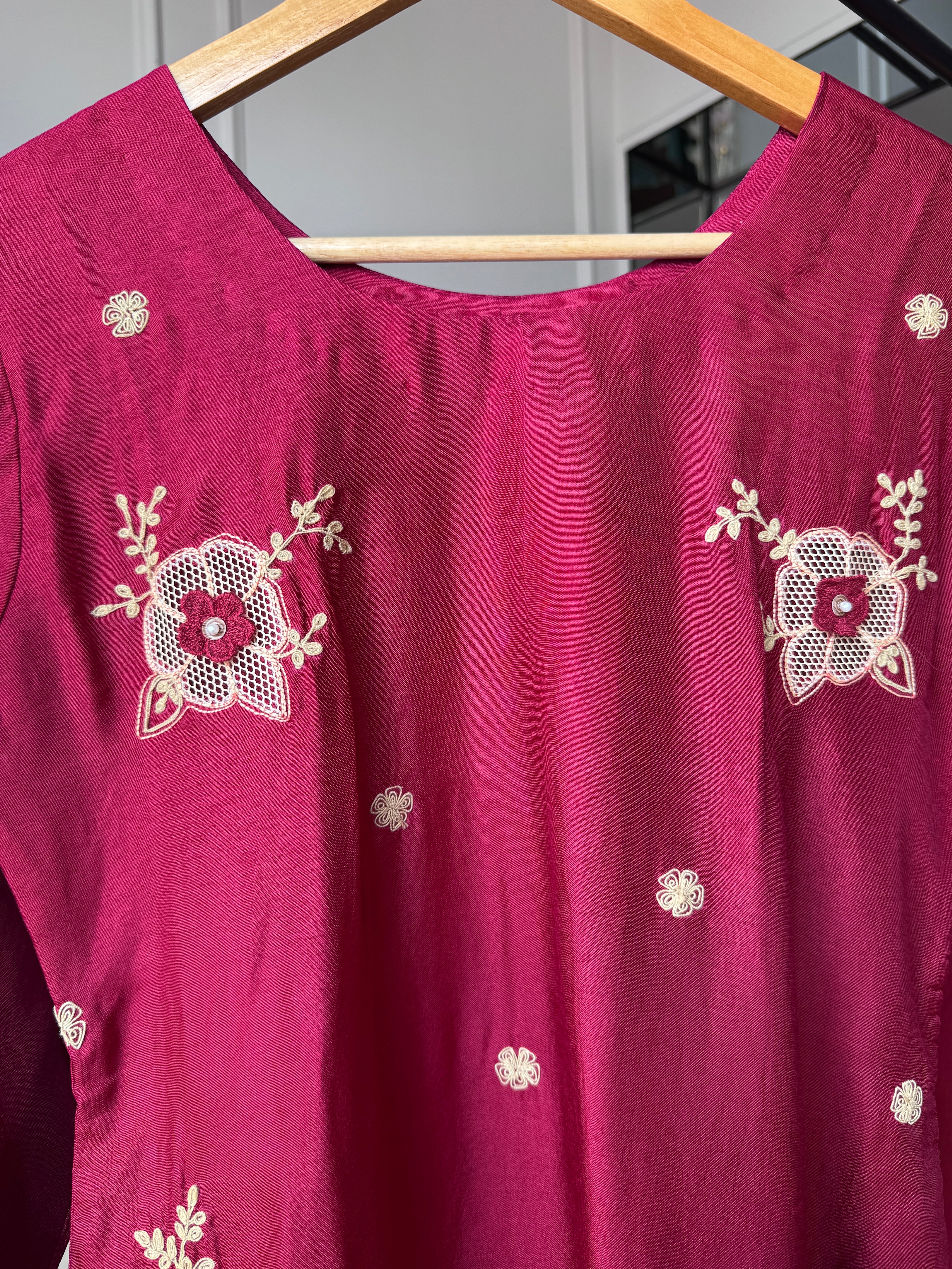 Rasika Embroided Russian  Silk Dress-Maroon