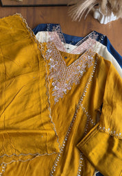 Jiya Handwork Aline Mul Chanderi Dress- Yellow