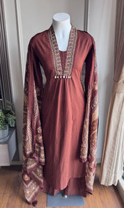 Pamela Embroidery Cotton Dress - Brown