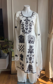 Urvi Russian Silk Embroided Dress- White