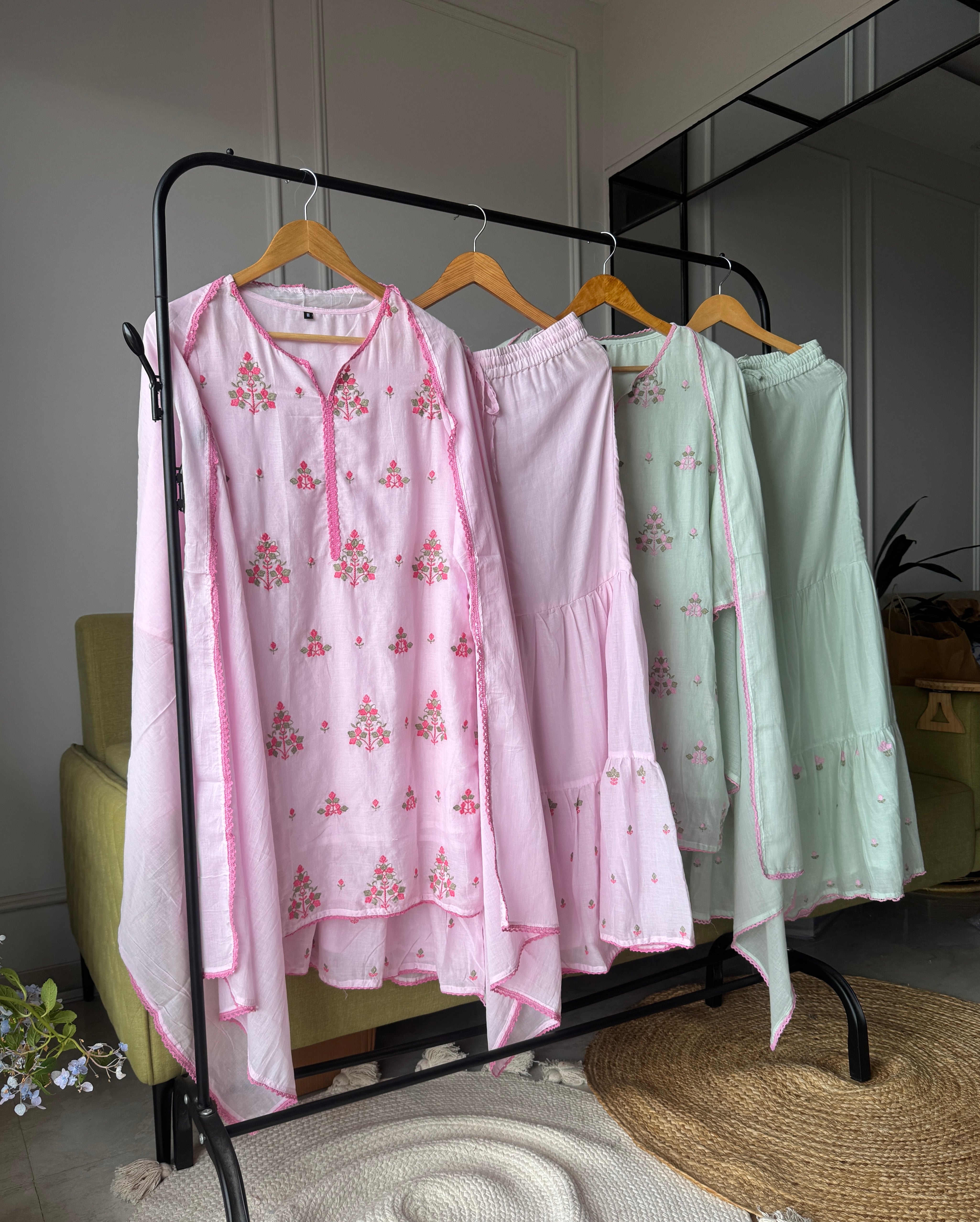 Glossy Embroided Set With Plazzo