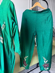 Kriti Russian Silk Embroided Dress- Green