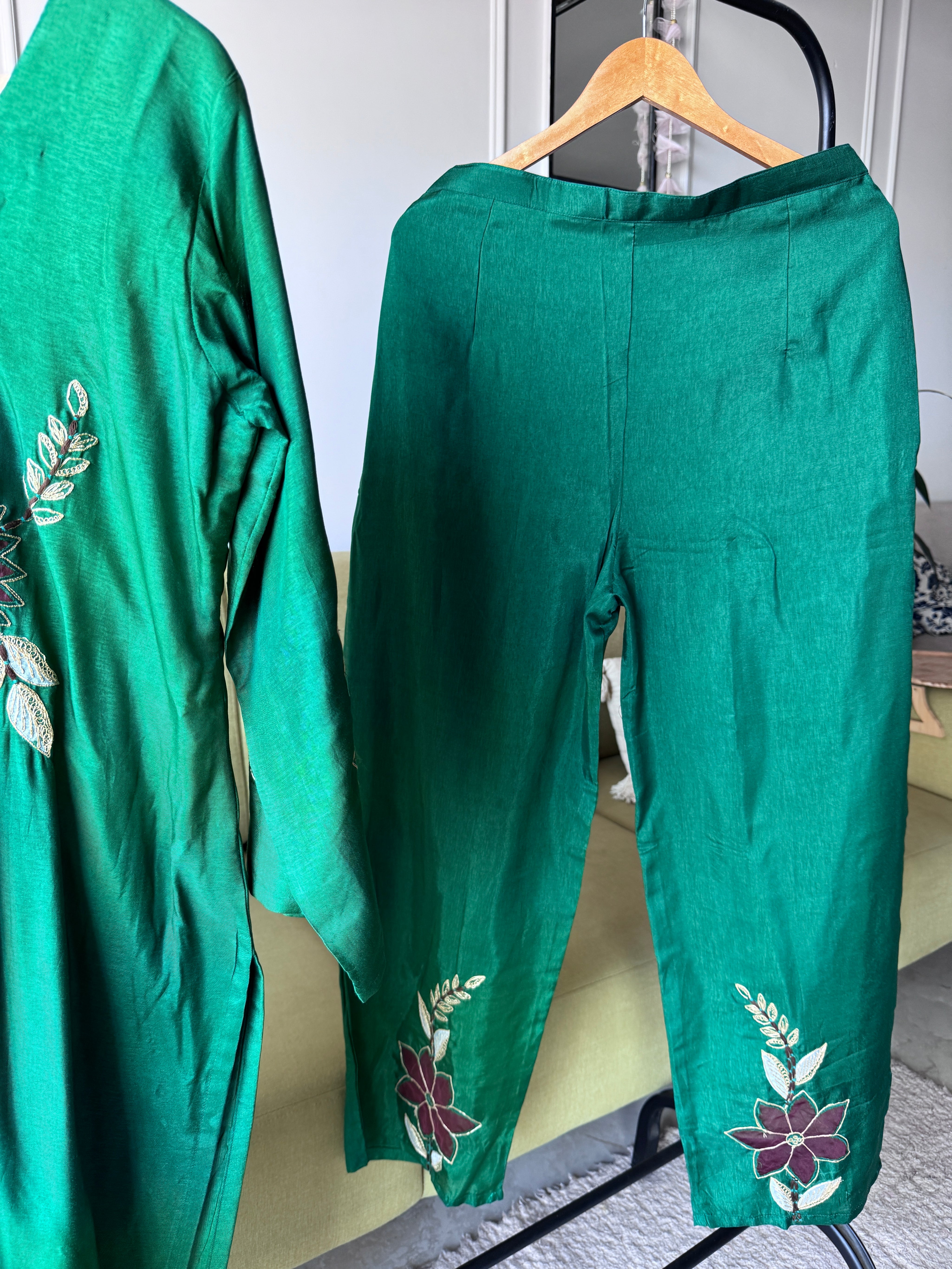 Kriti Russian Silk Embroided Dress- Green