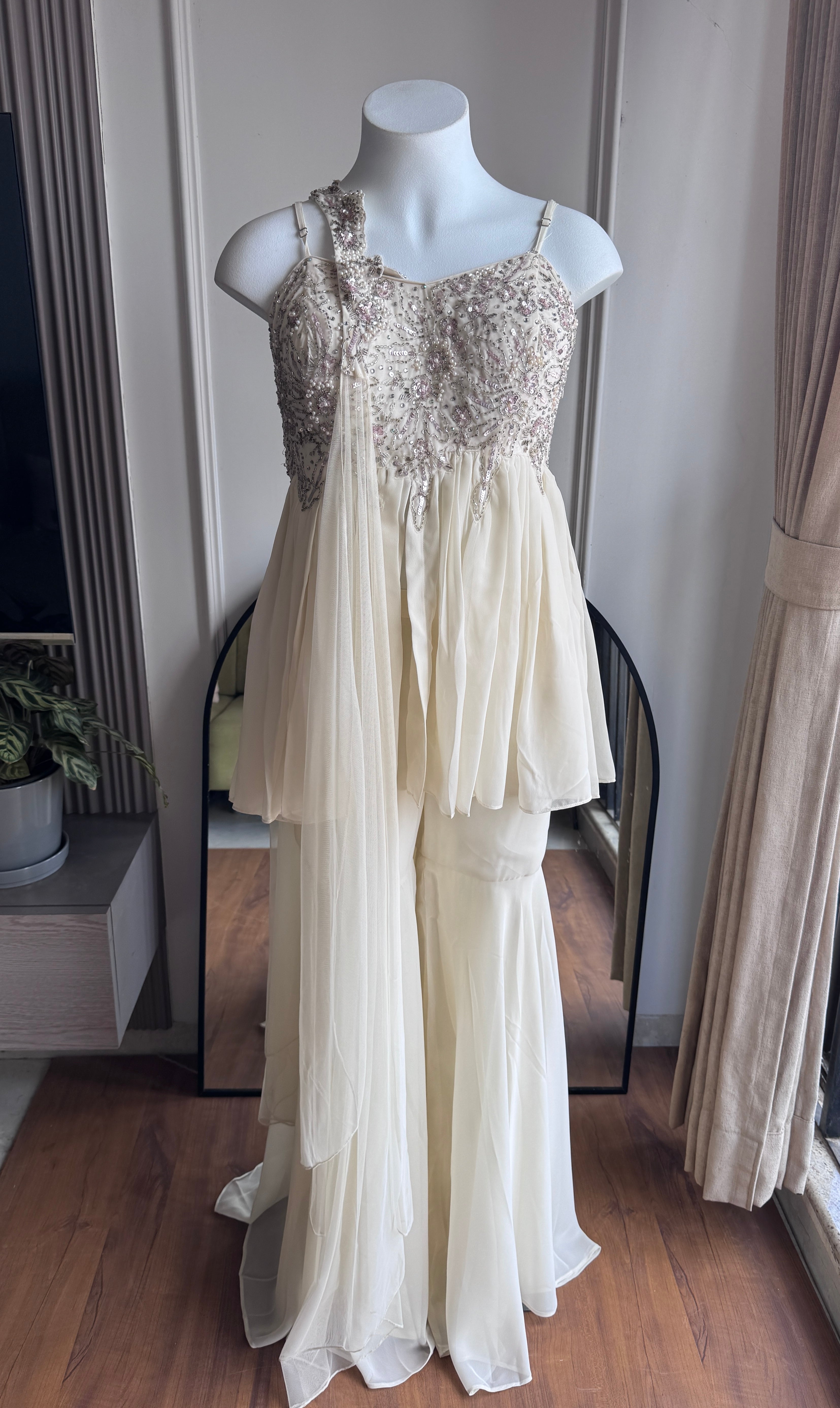 Jenna Handwork Sharara Dress- White