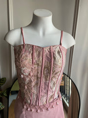 Baby pink corset Drape saree with designer hand embroidered