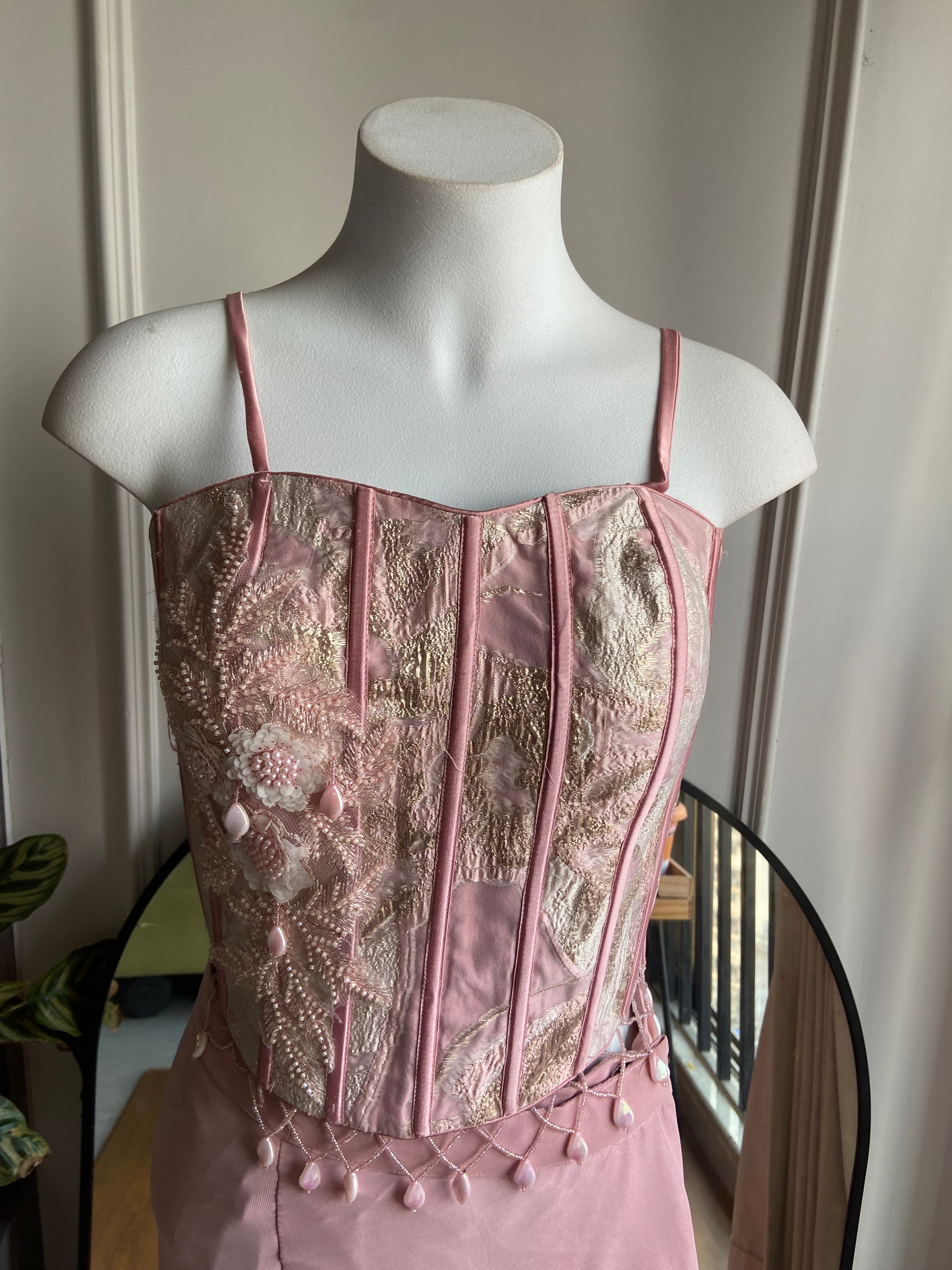 Baby pink corset Drape saree with designer hand embroidered
