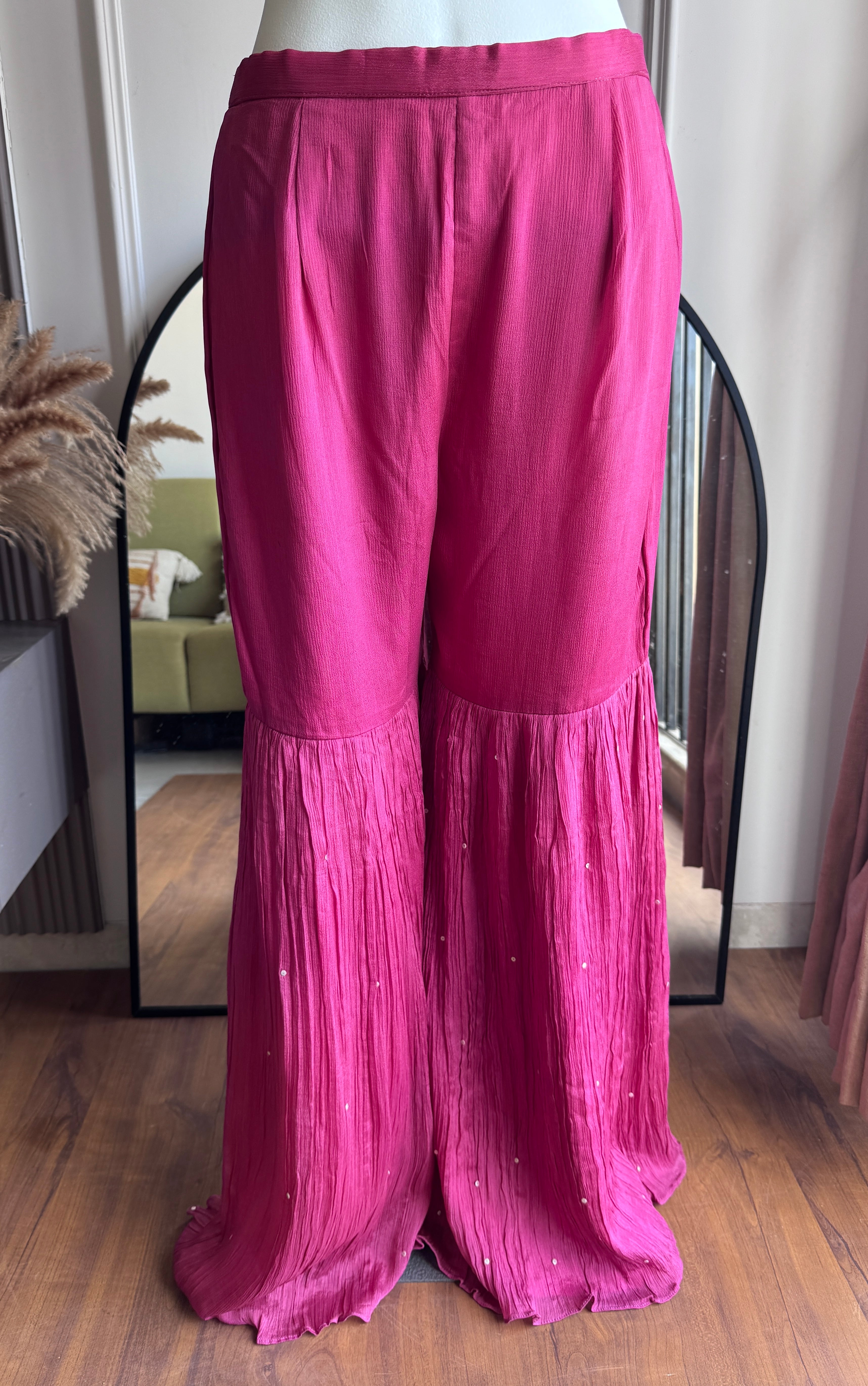 Esha Handwork Short Kurta Sharara Dress-Pink (Make to Order)