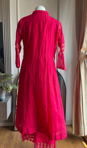 Sneha Stripe Collar Neck Mul Chanderi Dress- Pink
