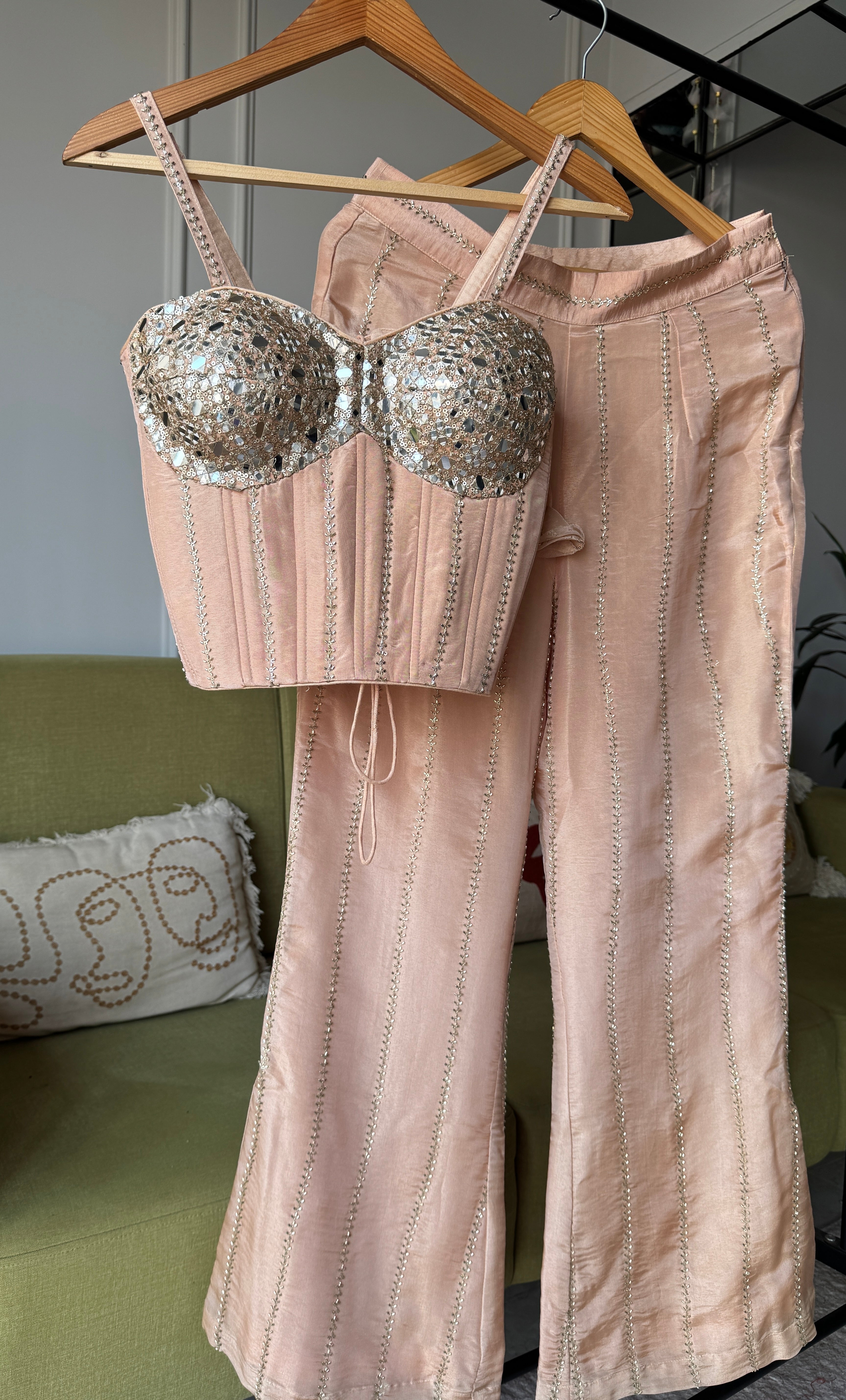 Dazzle Corset Top With Bell Bottoms Pants Full Handwork (Make to Order)