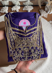 Simran Hand Zardosi Tissue And Mul Chanderi Aline Dress- Purple