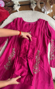 Shruti Handwork Mul Chanderi Dress - Hot Pink
