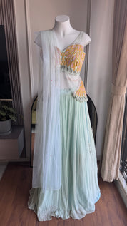 Sahiba hand work lehenga- Dusty Blue