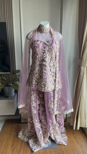 Maheen net plazzo sut with cut bead work