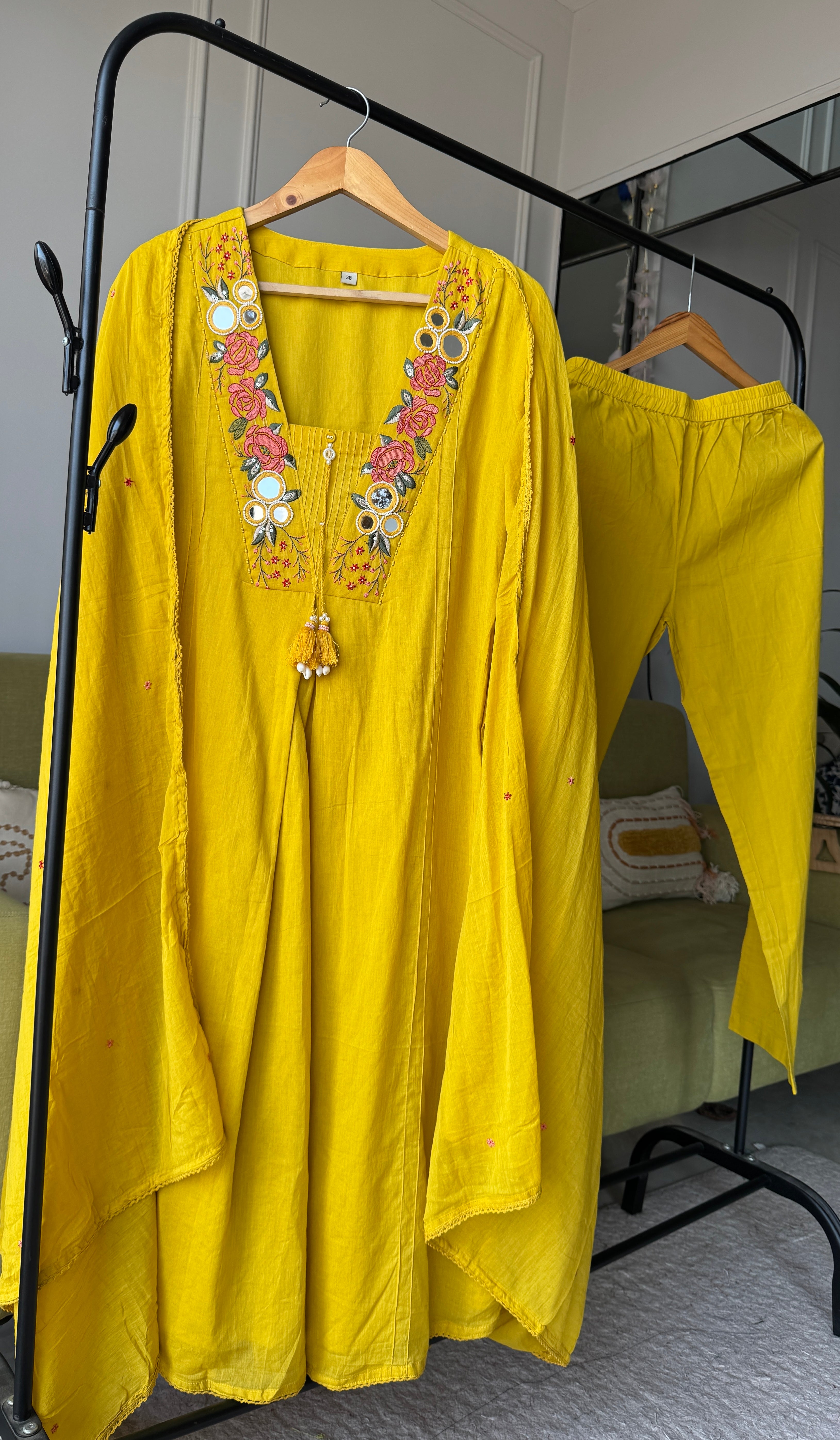 Paheli Mul Cotton Dress- Yellow
