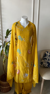 Taniya v neck gotta patti dress- Yellow