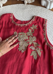Siona Short Kurta Hand Work Dress With Sleeve Option- Rust