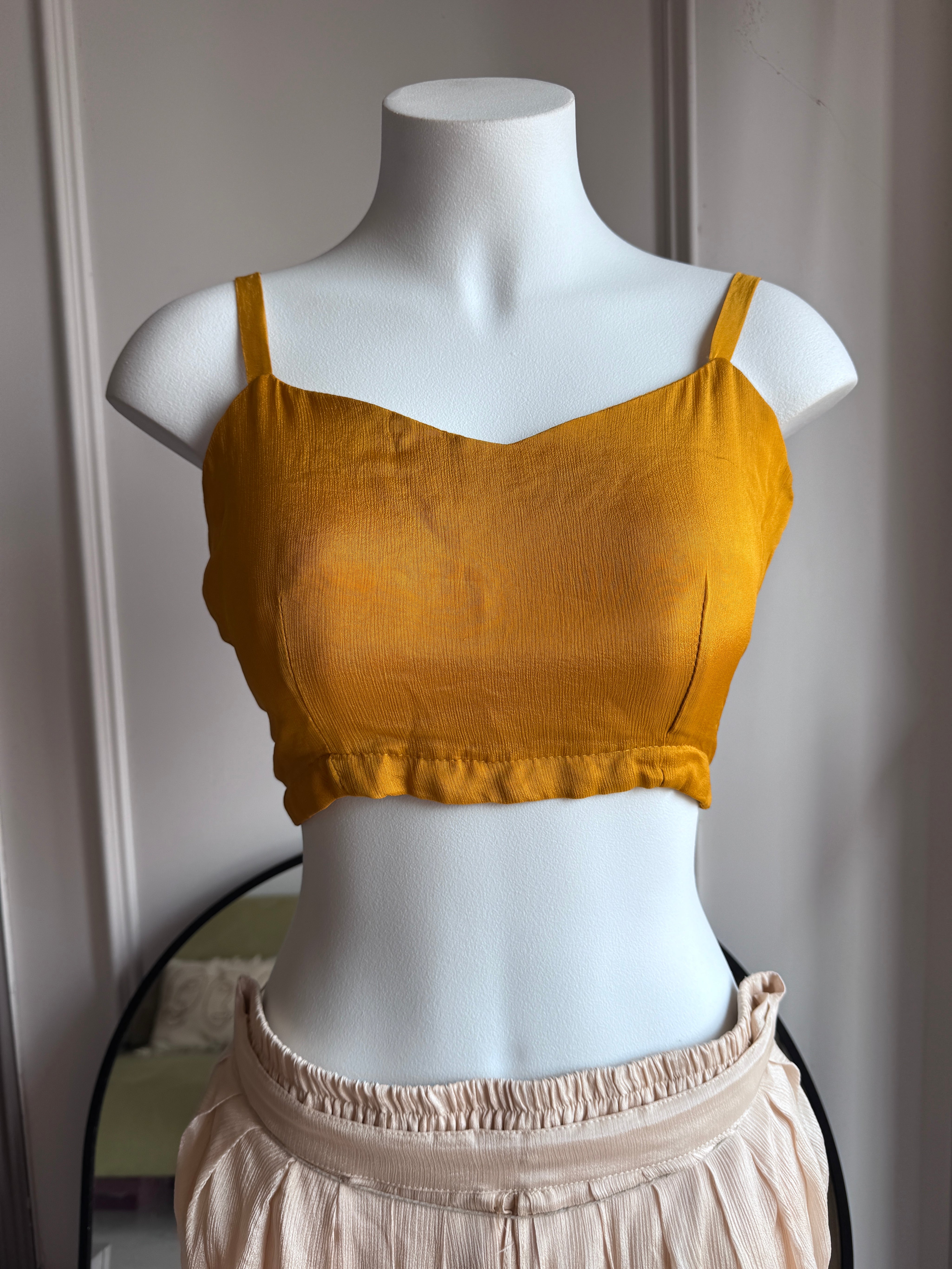 Karishma High Low Top With Padded Blouse And Tulip Pants- Musturd