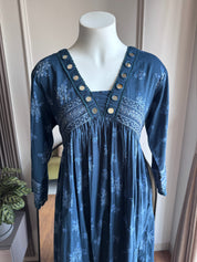 Mahi Mirror Work Anarkali Dress- Blue