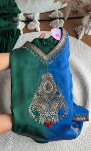 Radhika Hand Zardoshi Short Kurta With Dhoti Skirt- Blue with Green