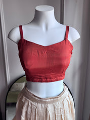 Karishma High Low Top With Padded Blouse And Tulip Pants- Rust