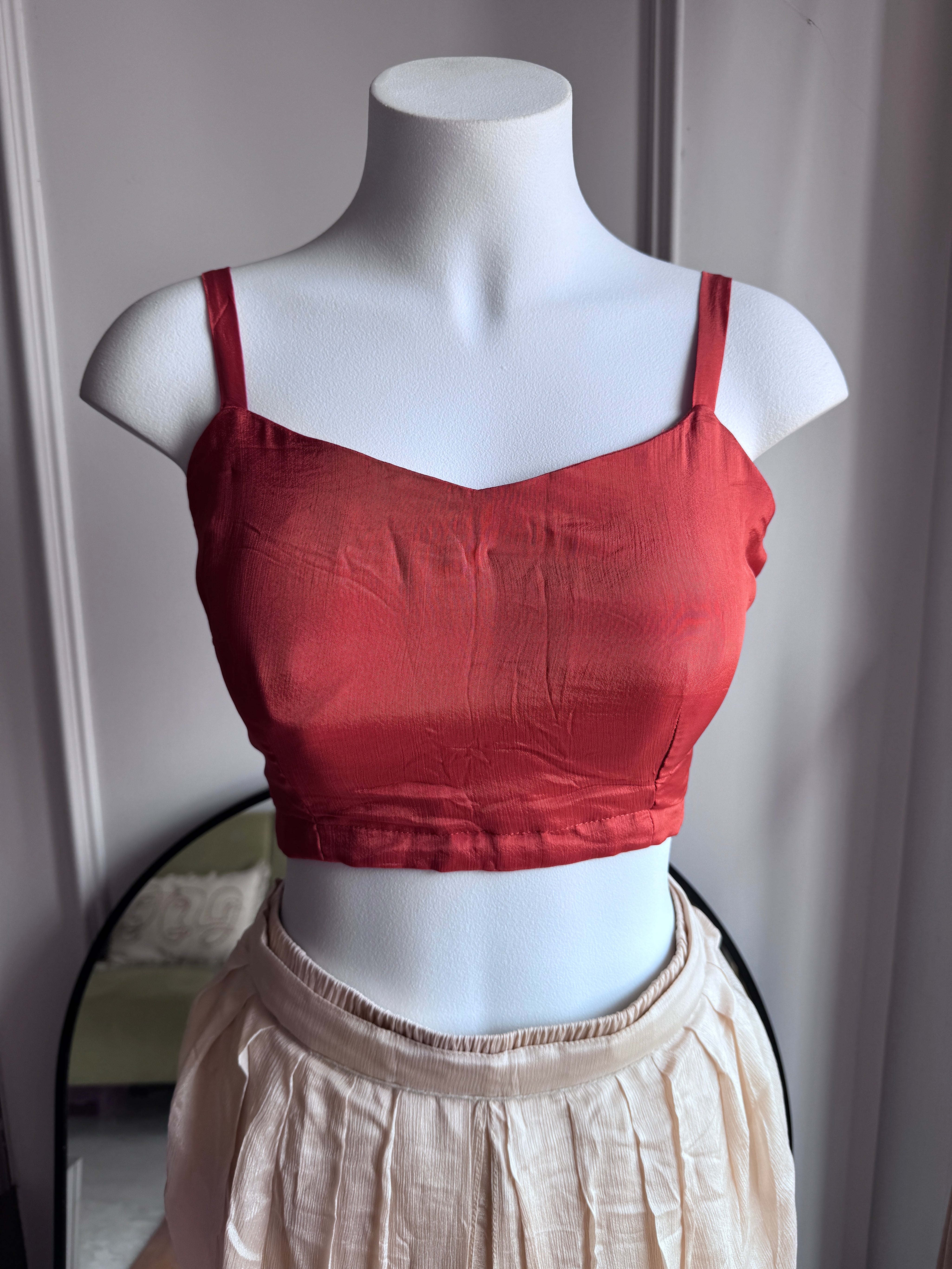 Karishma High Low Top With Padded Blouse And Tulip Pants- Rust