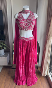 Sana halter neck blouse with palazzo and choker dupatta - Pink