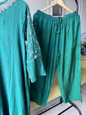 Megha Handwork Mul Chanderi Dress- Green